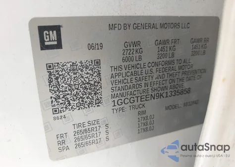 2019 Chevrolet Colorado Zr2 from USA, damaged, VIN 1GCGTEEN9K1335858